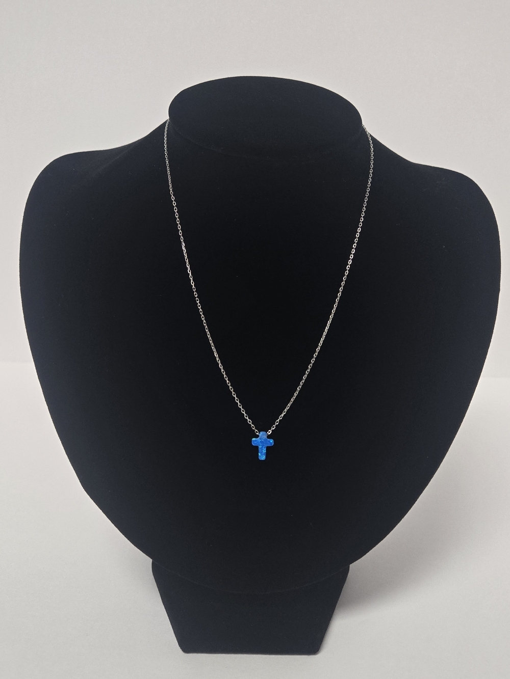 Petite Blue Cross Pendant On Adjustable Sterling Silver Necklace
